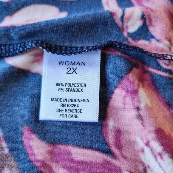 Roz And Ali Top Blouse Size 2x Multicolor Floral Long Sleeve Scoop Neck - Picture 6 of 8